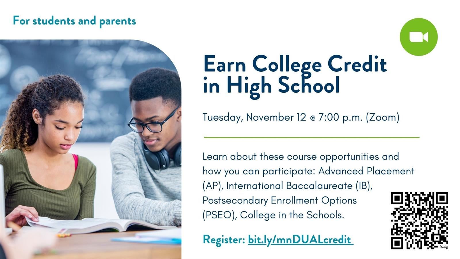 Earn College Credit in High School MDE flyer